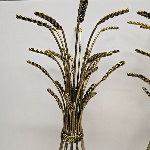 Vintage MCM Candlestick Holder Hollywood Regency Rustic Wheat Sheath Pair 18" - Picture 4 of 8